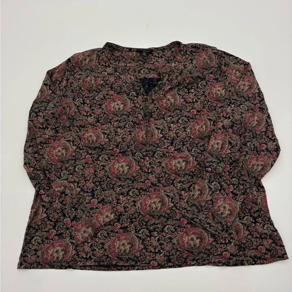 Lucky Brand Paisley Button-up Long Sleeve Top Size Large